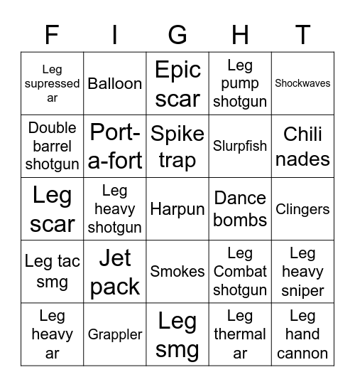 Untitled Fight Bingo Card