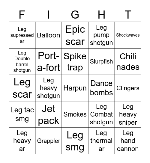 Untitled Fight Bingo Card