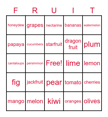 EAT FRUIT! Bingo Card
