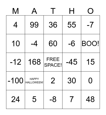 Solving Equations Bingo Card