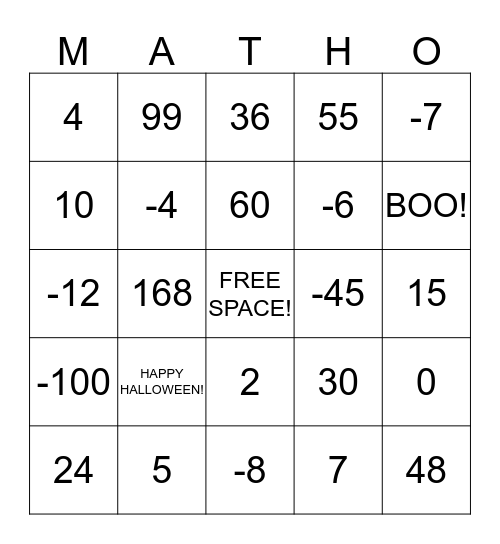 Solving Equations Bingo Card