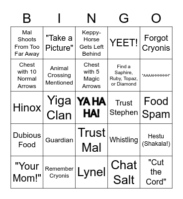 Cronch of the Wild Bingo Card