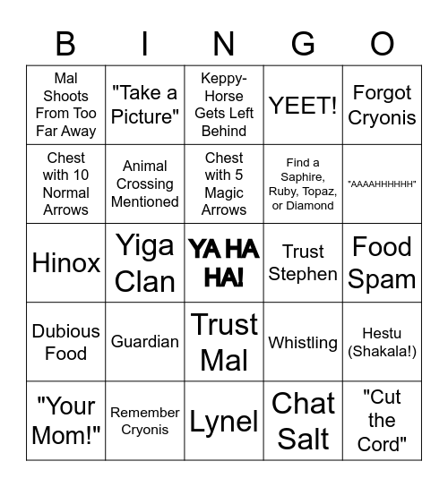 Cronch of the Wild Bingo Card