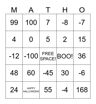 Solving Equations Bingo Card