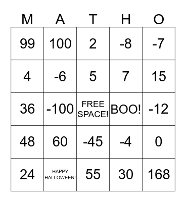 Solving Equations Bingo Card