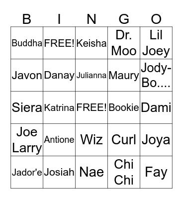 Family Bingo Card