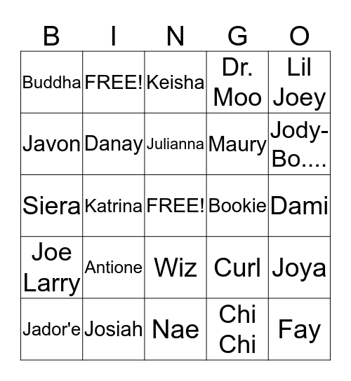 Family Bingo Card