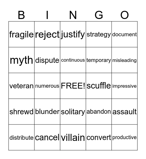 Vocabulary Workshop Units 1& 2 (Blue) Bingo Card