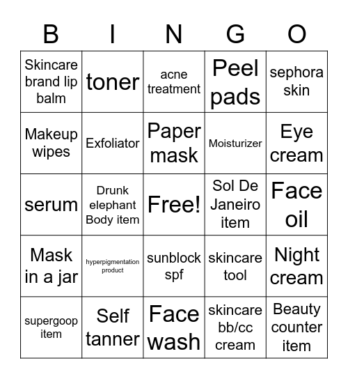 Skincare contest Bingo Card