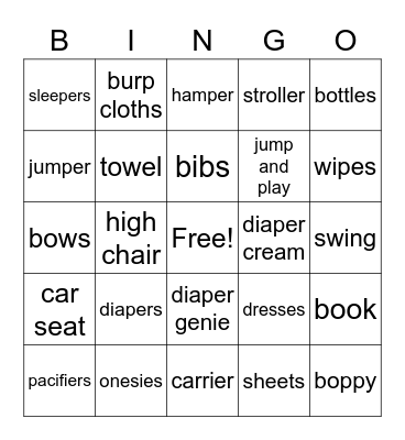 Baby Shower Bingo Card