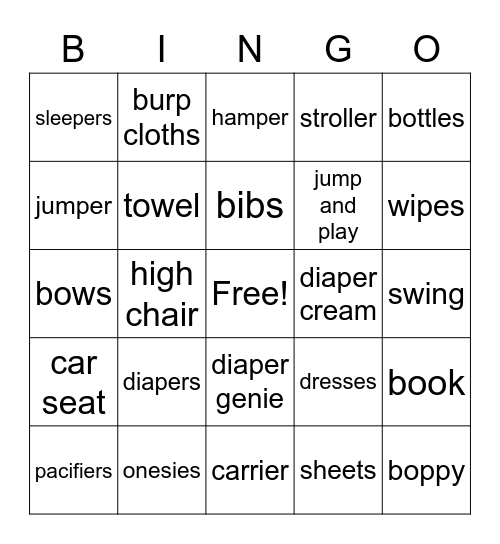 Baby Shower Bingo Card