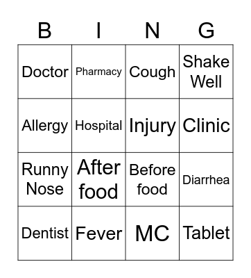 Health & Wellness Bingo Card