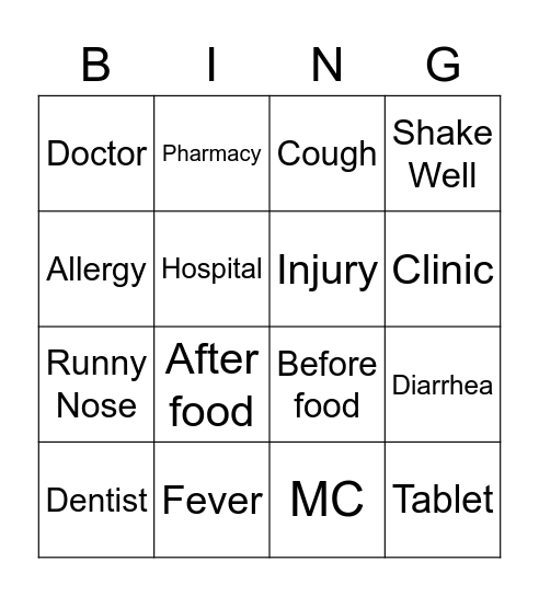 Health & Wellness Bingo Card