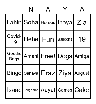 Bingo Time! Bingo Card