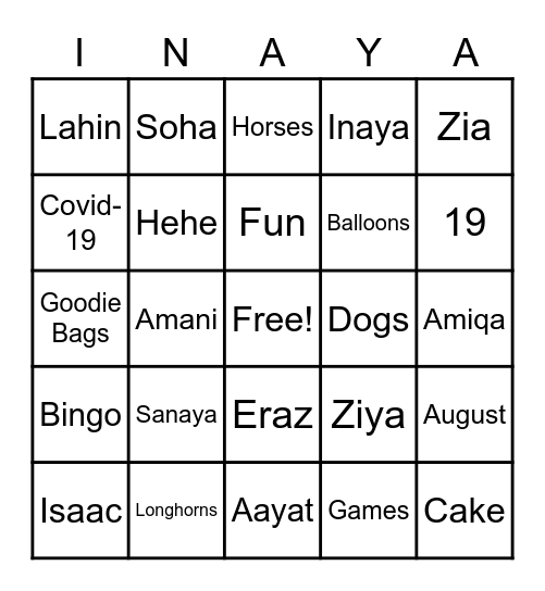 Bingo Time! Bingo Card