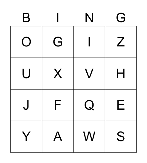 ALPHABET BING Bingo Card