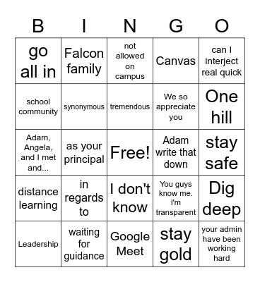 Falcon Staff Meeting Bingo Card