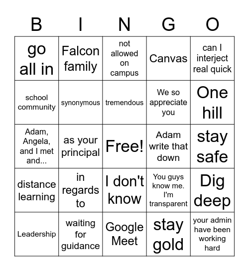 Falcon Staff Meeting Bingo Card