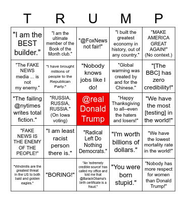 Pres. Trump's Tweets Bingo Card