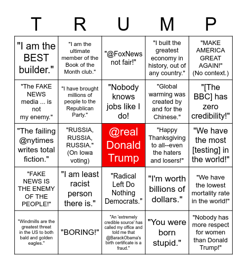 Pres. Trump's Tweets Bingo Card