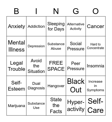 Dual Diagnosis Bingo Card
