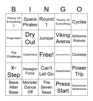 Geometry Dash Level Bingo Card