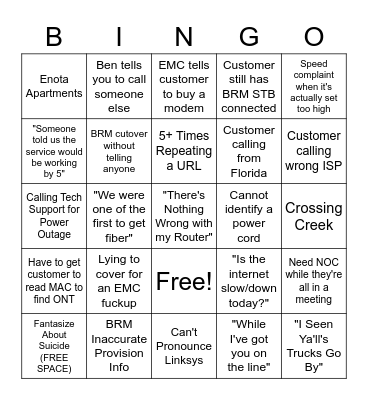 Tech Support Bingo Card