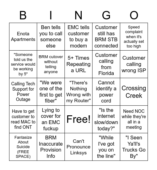 Tech Support Bingo Card