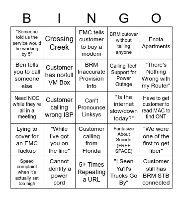 Tech Support Bingo Card