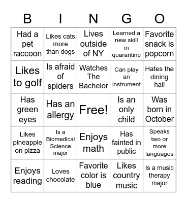 Get to Know You Bingo Card