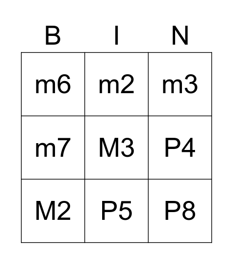 INTERVALS Bingo Card