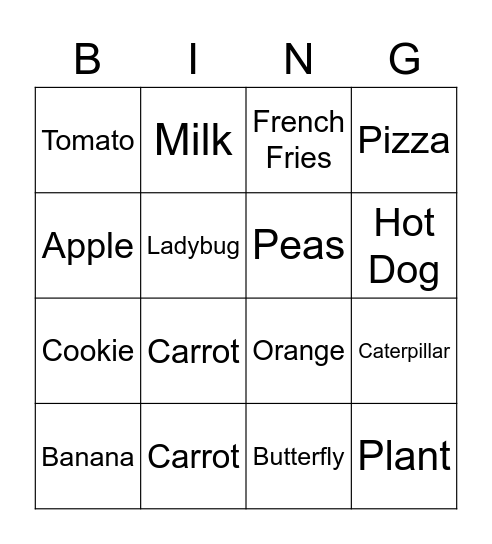 Food Bingo Card