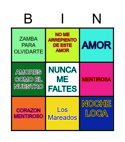 Bingo MUSICAL FLIAR Bingo Card