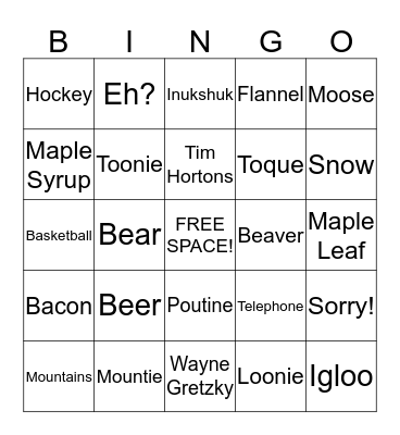 Canadian Bingo! Bingo Card