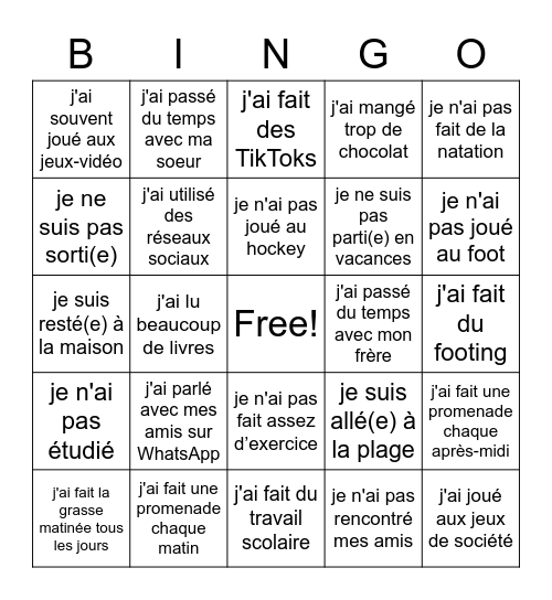S4 French Pendant le confinement Bingo Card