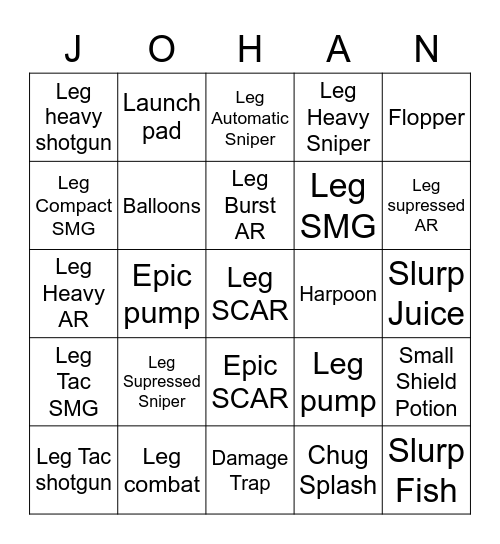 fighting Bingo Card