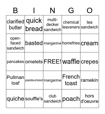 Dairy Products Bingo Card