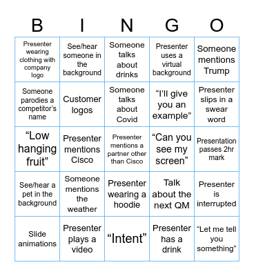 Quarterly Meeting - Conference Call Bingo Card