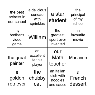 Appositive Bingo Card