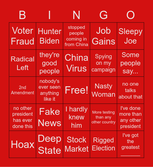 RNC Ridiculousness Bingo Card