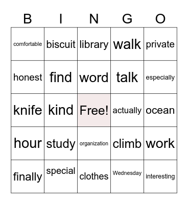 Pronunciation bingo Card