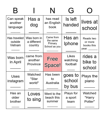 Find Someone In This Class Who... Bingo Card