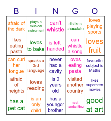 Introduction Bingo Card
