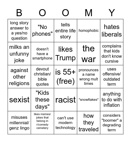 Boomer Bingo Card