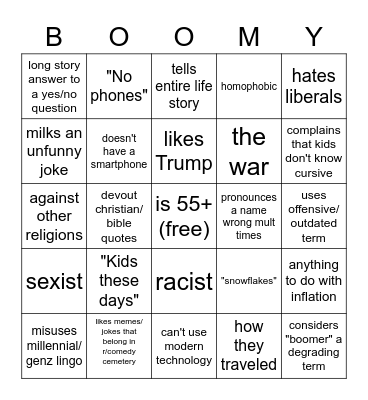 Boomer Bingo Card