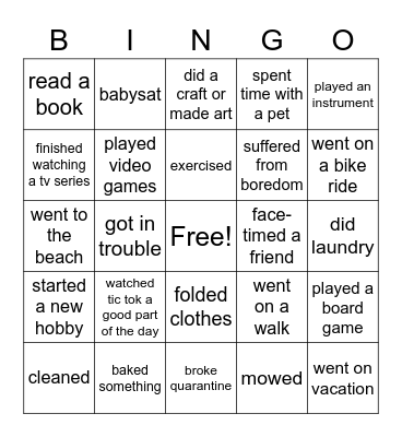 QUARANTINE Bingo Card
