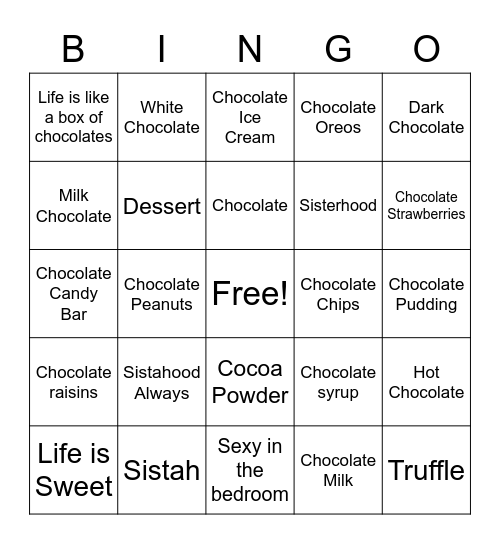 Sistahood Always Bingo Card