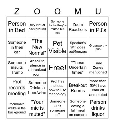 Zoom University Bingo Card
