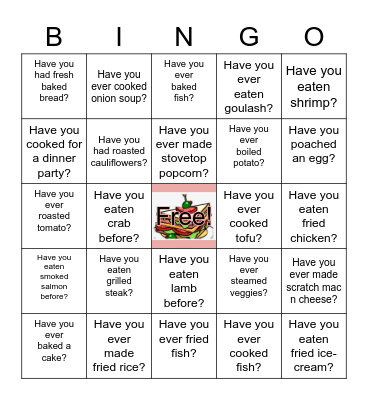 Have You Ever Cooking Bingo Card