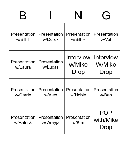 My Buddy Bingo Card